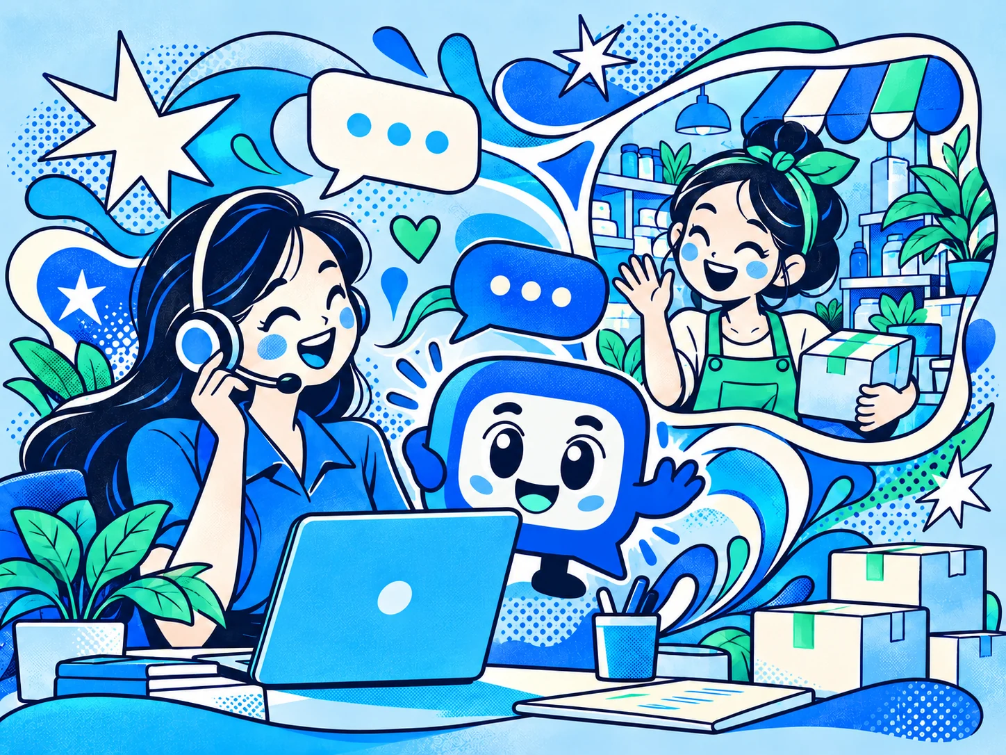 Tranh minh họa mascot Taloka cùng hoạt động Tư vấn & đồng hành cho phần giới thiệu Taloka.